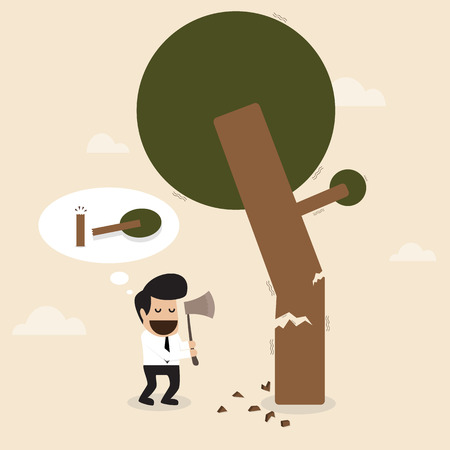 Man cut the branch of the tree with risk behaviorのイラスト素材