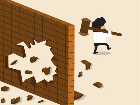 Vector cartoon of Businessman break a wall and walk apartのイラスト素材