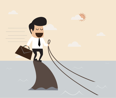 Vector cartoon of Challenge concept : Business man riding a sharkのイラスト素材