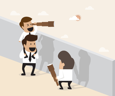 Vector cartoon of Teamwork concept : Businessmen do pyramid acrobatic for ferther visionのイラスト素材