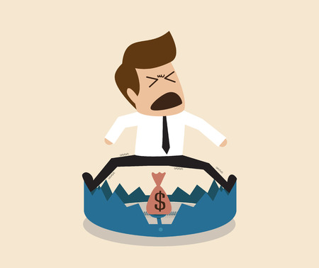 Vector cartoon of Businessman is  standing over mount trapのイラスト素材