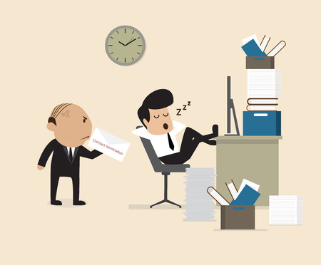 Vector cartoon of Boss see Employee fall assleep during workingのイラスト素材