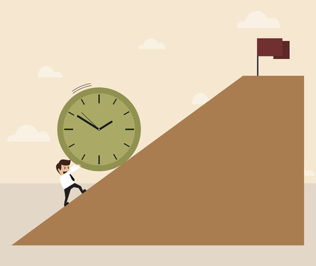 Vector cartoon of businessman is pushing big clock up hillのイラスト素材