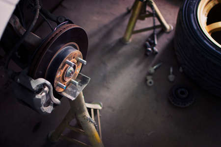 Car brake disc without wheels closeup with repair.の写真素材