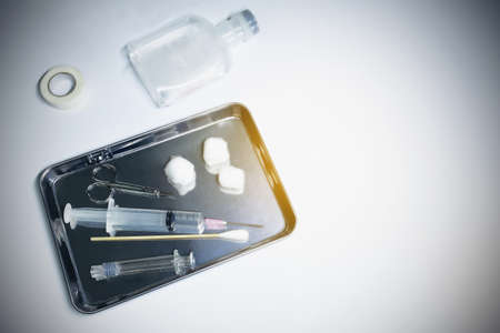 Set for injection emergency on white background.