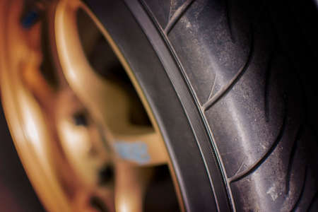 The rubber and wheel of racing car. selective focus.の写真素材