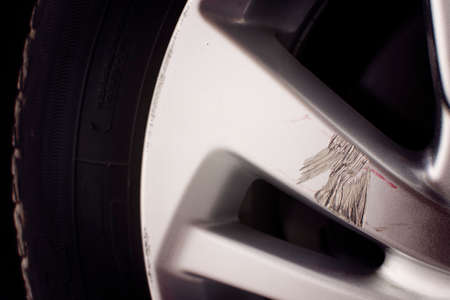 Car wheels scuffing waiting in repair. selective focus.の写真素材