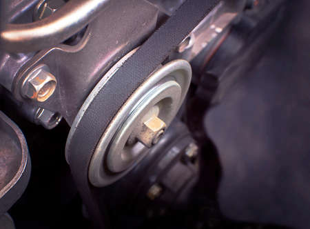 Close up car timing belt in engine room.の写真素材