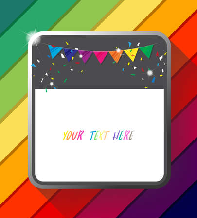 Empty metal banner signboard with  triangle bunting flag hanging on colorful background,Vector illustration design,EPS10.のイラスト素材