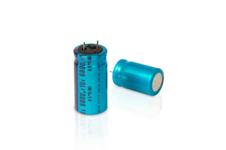 Electrolytic capacitor isolated on white background