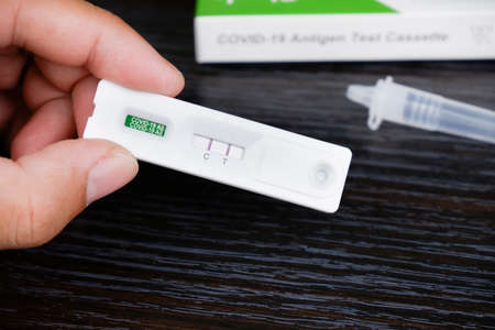 positive test result with Rapid antigen test kit (ATK), virus infectious protective concept