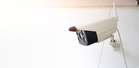 CCTV IP Camera wireless on house wall with copy space, security outdoor system with waterproof