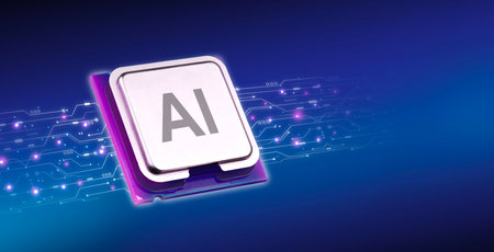 AI artificial intelligence concept, Close up of microprocessor with electronic circuit interface on...