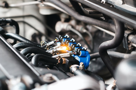 The fuel injector of the propane gas system in the engine compartment. Propane alternative energy...