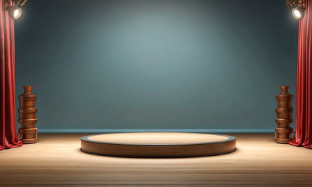 Scene with podium, Stage Podium Scene with for Award Ceremony on blue Background, 3d render, Generative AIの素材