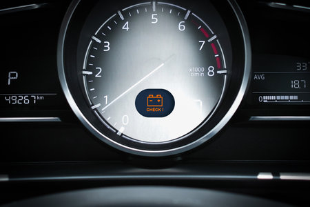 Car battery warning light , battery warning light blinking on odometer dashboard of car , car repair...