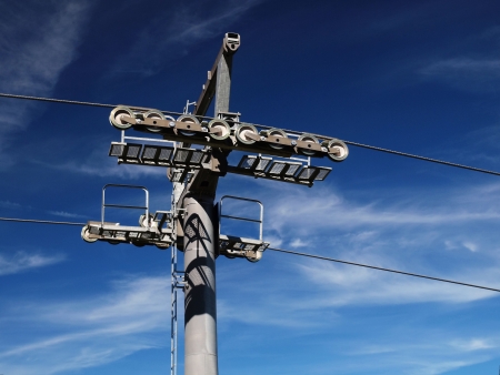 Supporting roles on a mast Drahtzeilbahnの写真素材