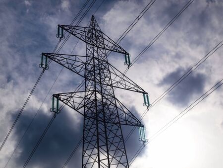 High-voltage line with latticeの写真素材