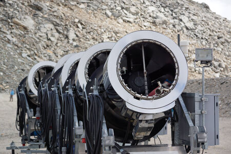 Snow cannons before they are used in autumnの写真素材