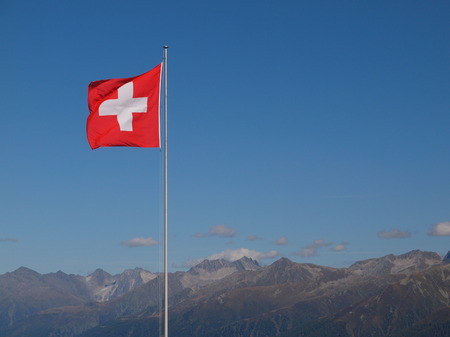 Flag and coat of arms of Switzerlandの写真素材
