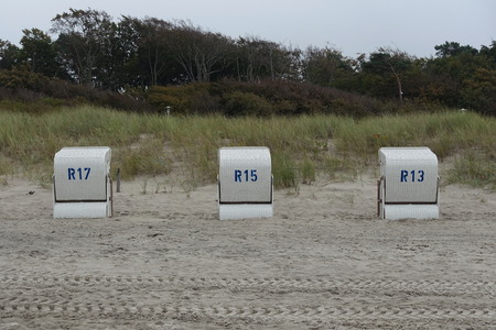 Beach chairs on the Baltic Seaの写真素材