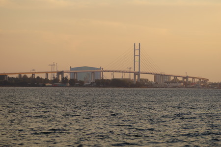 Strelasundquerung im Abendlicht / Strelasund crossing in the evening lightの写真素材