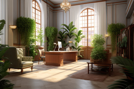 Classic office ,interior with plant. 3D,Generative AI.の素材