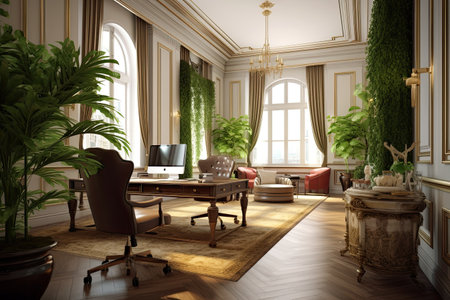 Classic office ,interior with plant. 3D,Generative AI.の素材