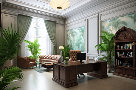 Classic office ,interior with plant. 3D,Generative AI.の素材