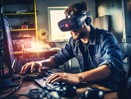 A Man engineer In A Factory With A Lot Of Machinery Factory Stereoscopic Photography Supply Chain Optimization Generative AIの素材