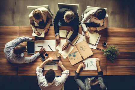 Business people working together in office, top view ,Generative AI.の素材