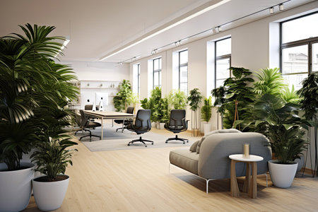 Scandinavian office ,interior with plant. 3D,Generative AI.の素材