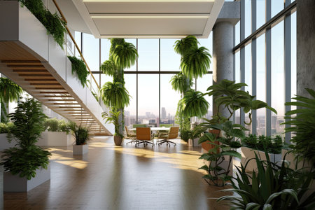 Modern office , interior with plant. 3D,Generative AI.の素材