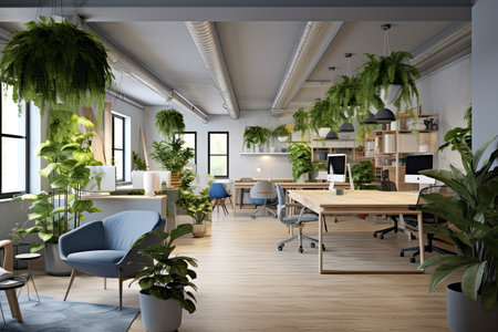 Scandinavian office ,interior with plant. 3D,Generative AI.の素材