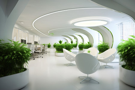 Modern office , interior with plant. 3D,Generative AI.の素材