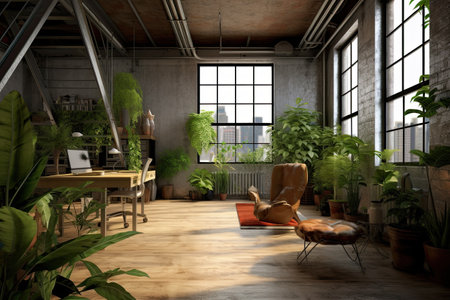 Loft office interior. 3D rendering,,Generative AI.の素材
