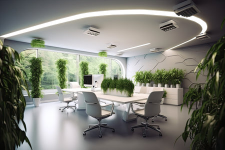 Modern office , interior with plant. 3D,Generative AI.の素材