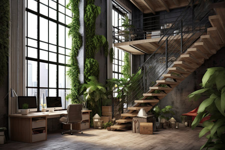 Loft office interior. 3D rendering,,Generative AI.の素材