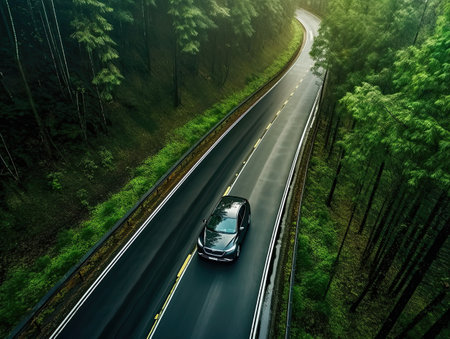 Electric car with nature, Save earth energy. generative aiの素材