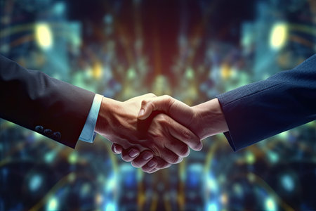 The concept of the transaction, the handshake of businessmen , copyspace, background money abstract, generative aiの素材