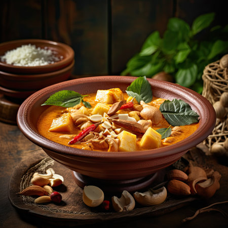 Massaman Curry ,Thailand food on a dark rustic background, copy space,Generative AI.の素材