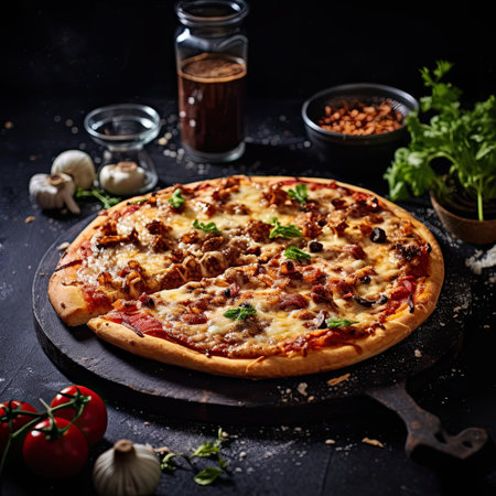 Pizza Napoleon ,Italian food on a dark rustic background,Generative AI.の素材