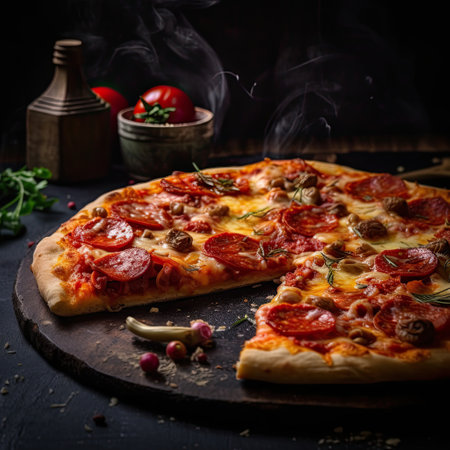 Pizza Napoleon ,Italian food on a dark rustic background,Generative AI.の素材