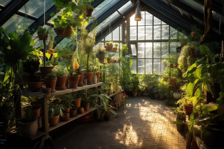 Greenhouse with plants. indoor gardening ,Generative AIの素材