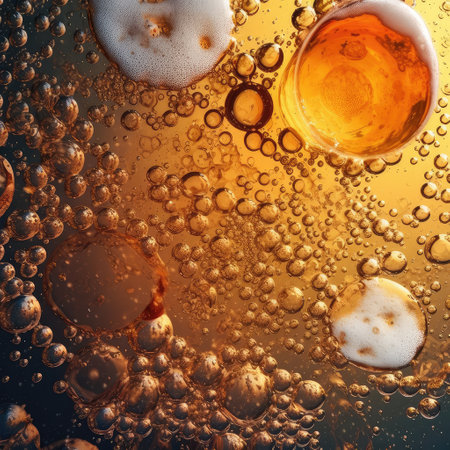 Close up background of beer with bubbles in beerの素材