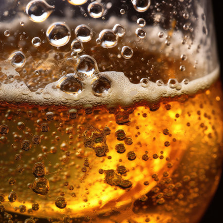 Close up background of beer with bubbles in beerの素材