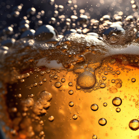 Close up background of beer with bubbles in beerの素材