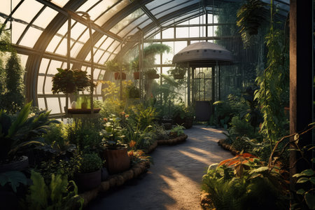 Greenhouse with plants. indoor gardening ,Generative AIの素材