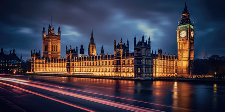 Big Ben and the Houses of Parliament at night in London, UK  ,Generative AIの素材