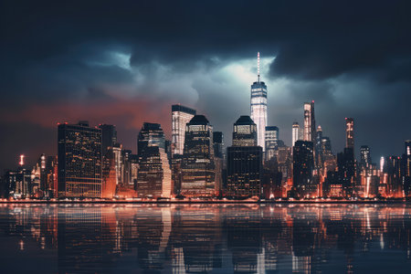 New York City skyline at night ,Generative AIの素材